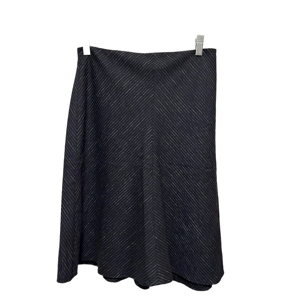 Rebecca Taylor Womens 6 Navy Metallic Striped Midi Pencil Skirt Tailored Tweed